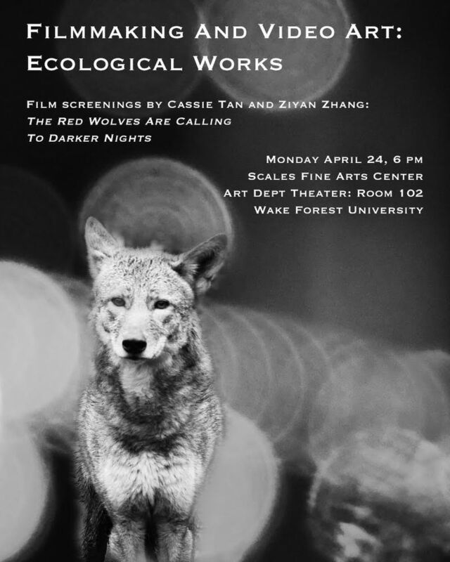 Please join us Monday, April 24 at 6 pm in Scales 102 for film screenings by Art 210: Ecological Works students: Cassie Tan and Ziyan Zhang!  The films were created this semester in class.

You don’t want to miss it!